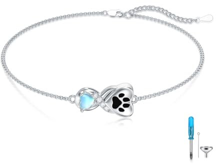 ROMANTICWORK Hundepfote Urne Armband für Asche 925 Sterling Silber Mondstein Asche Andenken Armbänder Asche Schmuck zum Befüllen Tierurnen für Hunde Schmuck für Damen