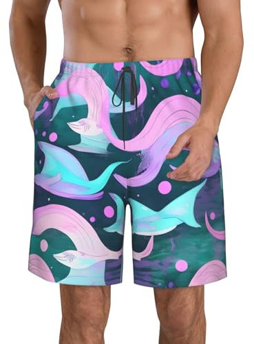 SSGVLPTO Short de plage à séchage rapide avec imprimé sirène rose pastel pour homme, blanc, XXL