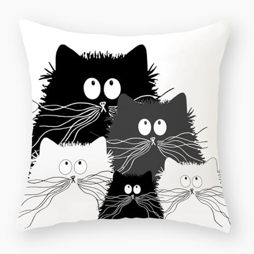 Kissenbezug 40x40 Schwarze Graue Katze Kissenbezüge Leinen Deko Kissen für Sofa Schlafzimmer Gartenbett Outdoor Kissen Waschbar Kissenhüllen Atmungsaktiv Kissenbezug