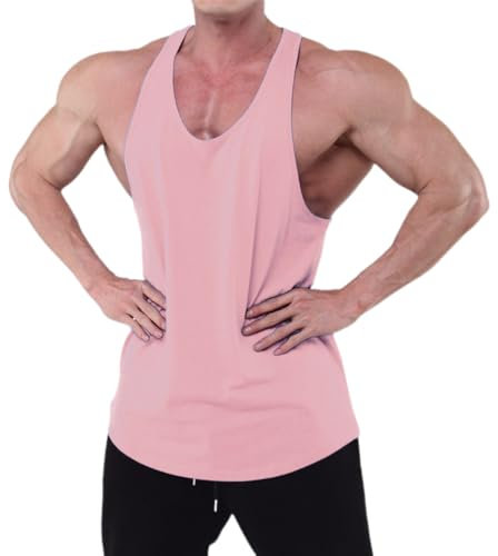 Tankshirt Herren Ärmellos T-Shirt Herren Einfarbig T-Shirt Herren Laufshirt Herren Sportshirt Herren Workout Fitness Tank Top Herren M-Pink XL