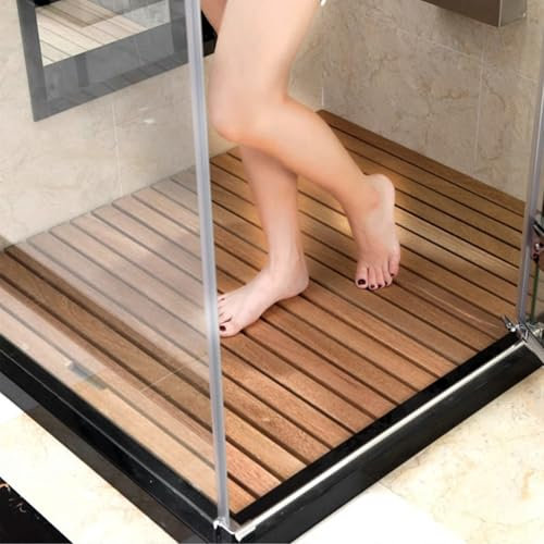Badematte Holz Rutschfeste Duschmatte aus Holz für Das Badezimmer, Kleine/Große Schnelltrocknende Duschmatte für den Außenbereich, 3,5 Cm Hohe, Robuste Badewannenmatte aus Natürlichem Zedernholz(110cm