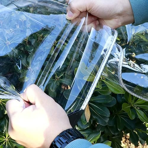 Clear PVC Tarpaulin Waterproof Cover with Eyelets Heavy Duty Plastic Sheet for Garden Greenhouse Plants Transparent Pergola Roof Protector Includes Ropes (1.5m x 3.8m)