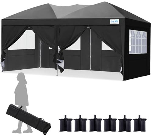 Quictent Faltpavillon 3x6m mit 6 Seitenwänden, Pop up Gartenpavillon mit Rollentasche, Pavillon Partyzelt 3x6 wasserdicht stabil, für Party im Freien, Hochzeiten, Fest, UV 50+, Blau