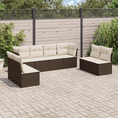 Iiaky 8-TLG. Garten-Sofagarnitur mit Kissen LoungemöBel Balkon Patio Furniture Gartengarnitur Set Braun Poly Rattan