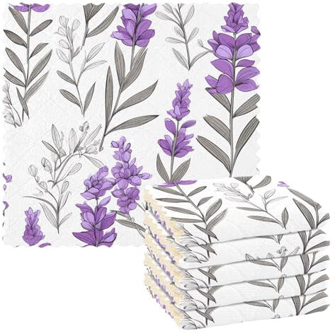 Mnsruu Paños de limpieza de microfibra con flores de lavanda púrpura, color apagado, reutilizables, para lavar, paquete de 6 paños de cocina suecos, toallas de limpieza de microfibra, lavables, trapos