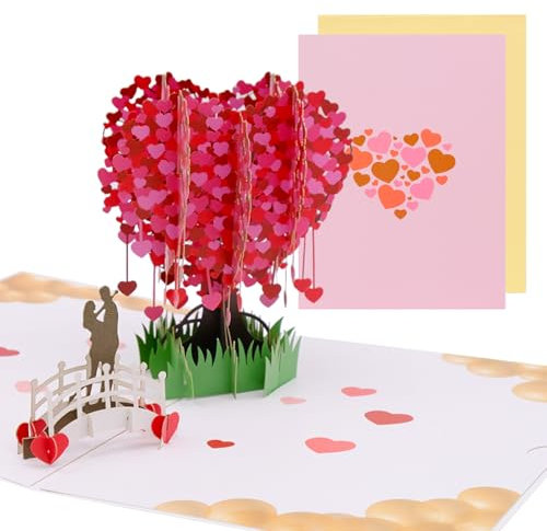 JJYHEHOT Carte 3D pour la Saint Valentin, Carte de Voeux 3D Pop-Up, Carte de Saint-Valentin- Motif arbre d'amour, Carte Pop-Up pour Anniversaire, Mariage, Engagement, Surprise Carte