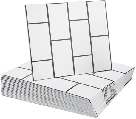 QUARKZMAN 20pcs Carreaux Marbre Adhésifs, Panneau Mural Imperméable Pour Salle Bain, Cuisine, Salon, Design Briques Blanches 12x12