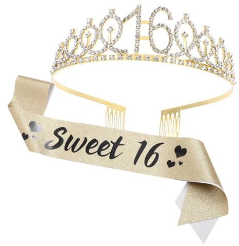 Cabilock Birthday Krone 1 Set 16 Geburtstagsdekoration Für 16 Schärpe Geburtstagskrone 16 Tiara Geburtstagsfeier Schärpe Tiara Tiara
