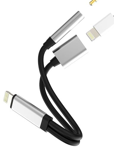 Adaptador Lightning a auriculares de 3,5 mm y carga (2 en 1) para iPhone 14 13 Pro para iPad AUX Headphone Audio Charger Cable Splitter para Apple MFi Certified Lighting Jack Conector Auto Convertidor