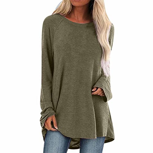 Tee Shirt Femme Long Sport Oversize Col Rond T-Shirts à Manche Longue Eté T-Shirt Basic Casual Ample Pullover Tops Couleur Unie Tee Blouse Mode Chic Lâche Haut Long Tunique Grande Taille Pas Cher
