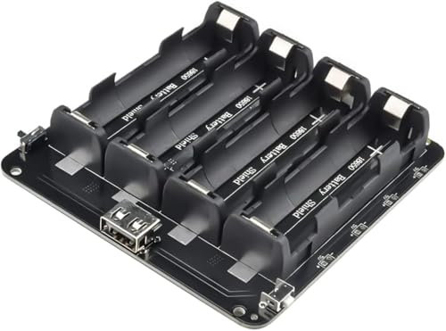 FancyWhoop 1865O Battery Holder for Raspberry Pi and Arduino ESP32, Double Li-ion V8 Power Bank Holder Support Micro USB 5V/3A 3V/1A V8 Battery Shield, with 30CM USB Port Line (4 Holders)