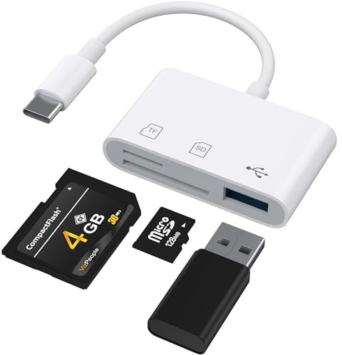 USB C SD Kartenleser, 3 in 1 Kartenleser USB SD Card Reader, 3.0 USB-C auf SD Speicherkartenleser Adapter, für SD/MicroSD/TF/SDHC/SDXC/MMC, für iPhone 16 15 Plus Pro Max/Samsung (Weiß)