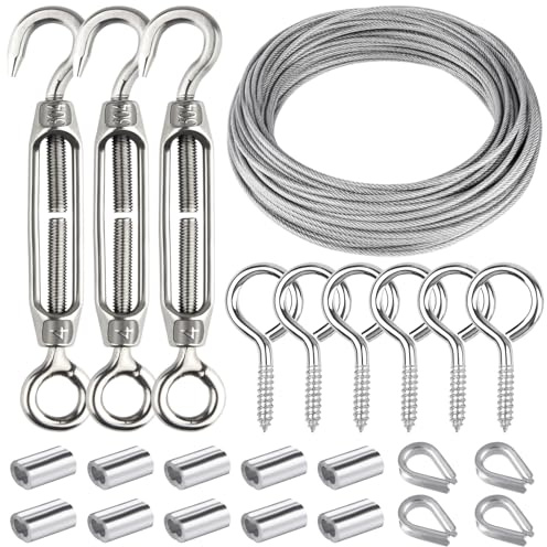 BOUBONI 15 m Gartendrahtseil-Set 304 Edelstahl M5 Spannschloss Spanner Kabelseil Fingerhut Spalier Schnur für den Außenbereich (24)