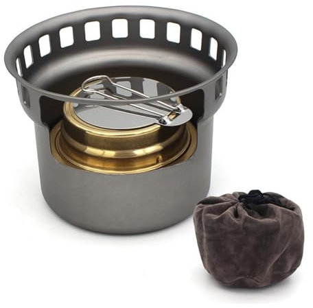 Titanium alcohol estufa espíritu quemador estufa de madera al aire libre con soportes para acampar múltiples múltiples mochileros (solo horno) acampado