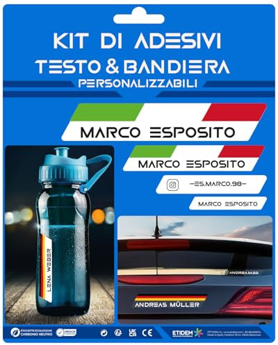 Adesivi Personalizzati con Nome e Bandiera – Etichette Impermeabili e Resistenti per Bici, Moto, Auto e Monopattini (Color, Large)