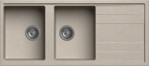 Lavello cucina Orlando avena 2 vasche con gocciolatoio 116 x 50 cm Made in Italy