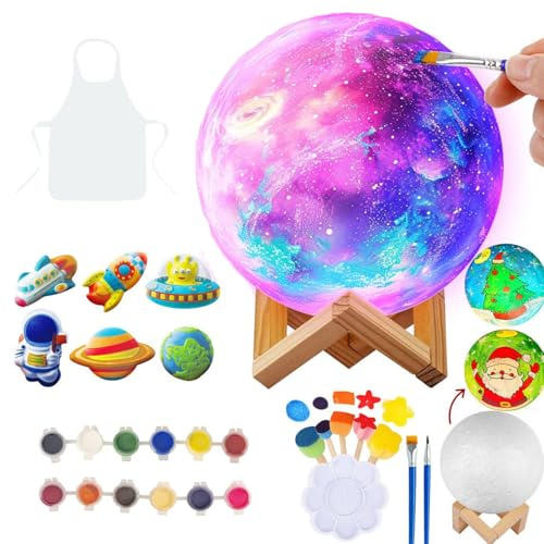 Muslecid Bastelset Kinder Mond Lampe Malset ab 6-12 Jahre, DIY Nachtlicht Malen Kreativ Set mit Astronaut Motiv - Geschenk für Jungen und Mädchen zu Geburtstag, Weihnachten