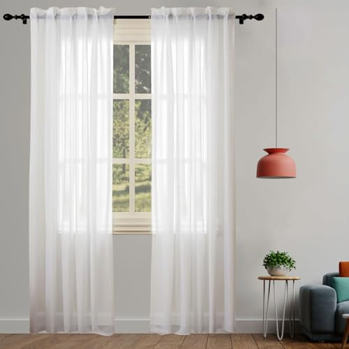 SUNLIMEI Gardinen Wohnzimmer 60 x 195 cm Lichtdurchlässig, Polyester Vorhänge Transparente Modern Und Langlebig, Größe Und Farbe Wählbar für Büros Wohnzimmer Schlafzimmer, Weiß