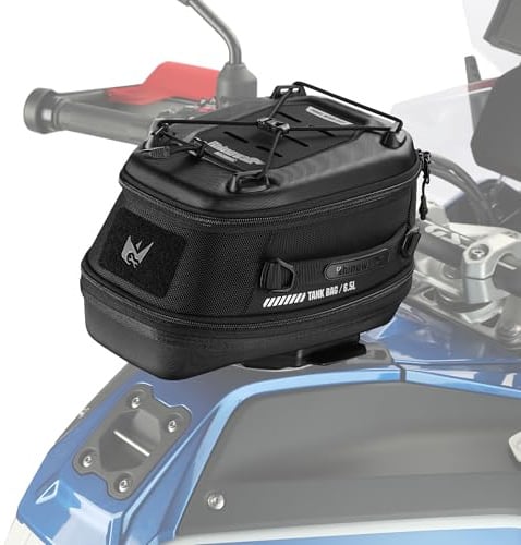 Rhinowalk Motorrad Tankrucksack 5 l–6,5 l mit starkem magnetischem Schnellverschluss, magnetischer Tankrucksack mit Regenschutz, passend für Harley Davidson, Indian, Honda, Yamaha und mehr– Schwarz