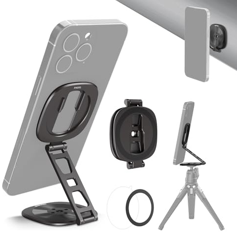 NEEWER Handy Ring Halterung, doppelter magnetischer Smartphone Halter, Handygriff Stand Stativ mit 1/4 Gewinde, Cold Shoe Mount kompatibel mit MagSafe iPhone Samsung Android für Videoaufnahmen, PA095