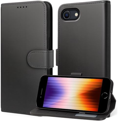 Tawarror Hülle für iPhone SE 2020/2022/ iPhone 8/7 Handyhülle, Premium Abnehmbar PU Lederhülle für iPhone SE 2020/2022/ iPhone 8/7 Kartenfach Standfunktion Flip Klapphülle Schutzhülle, Schwarz