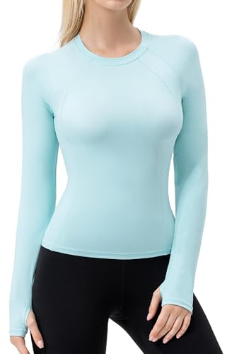 Yuerlian Womens Long Sleeve Sports Shirts Gym Cool Dry Top with Thumb Holes | UV Sun Protection,Slim Fit,Running T-Shirt,Breathable,Highly Elastic,Yoga,Workout,Athletic,Cycling,Training,Lightweight