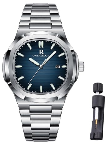 Raitown Herrenuhr aus Edelstahl – quadratisches Zifferblatt 40 mm | Mit analogem Quarzwerk und Datum, 3 ATM wasserdicht, elegantem Stil in Schwarz und Blau – das Geschenk für Männer