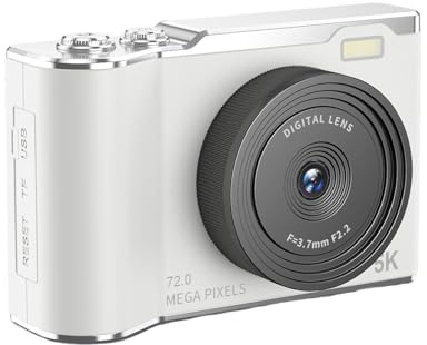 Goshyda 72 MP 5K-Digitalkamera, Autofokus-Vlogging-Kamera mit 180°-Klappbildschirm und 16-fachem Digitalzoom, Retro-Point-and-Shoot-Reisekamera für Fotografie