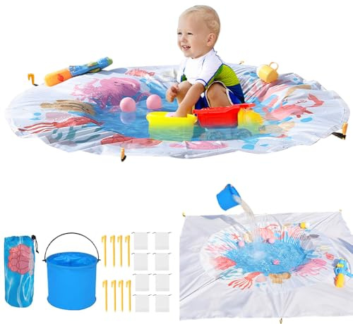 KBIBCK Strand Pool für Kleinkinder, 140cm 4.6 FT Babypool für Strand, Toddler Beach Pool, Round Beach Puddle Pool Faltbares mit Tragebeutel und Befestigungsklammern für Reise Urlaub Picknick
