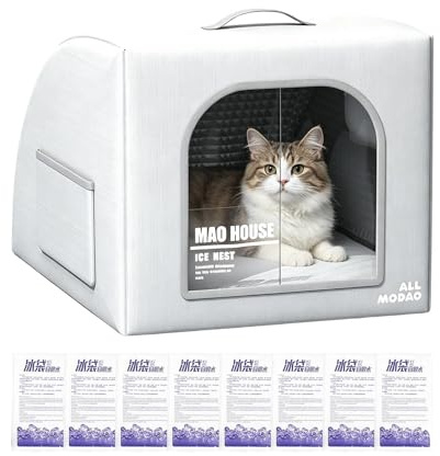 Kühlendes Outdoor-Katzenhaus,Faltbares wetterfestes isoliertes Nest - mit 8 wiederverwendbaren Kühlakkus Hundehaus Innenbereich - Für Innen- und Außenbereich als Schlaf- und Ruheplatz für Kätzchen