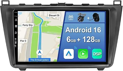 YUNTX [6GB+128GB] Android 16 2 DIN Autoradio para Mazda 6 GH 2007-2012 -[Integrado CarPlay/Android Auto/DSP/Mirror Link/GPS Navi/Bluetooth 5.0/AHD Cámara]-IPS 9 Touch Screen