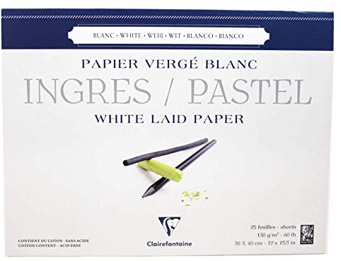 Clairefontaine 96483C Zeichenblock Ingres (kopfseitig geleimt, 30 x 40 cm, 25 Blatt, gekörnt, 130 g, ideal für Trockentechniken, Pastell) weiß