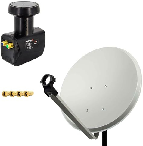 PremiumX Satelliten-Komplettanlage 60cm Satellitenschüssel ALU Hellgrau Satellitenantenne SAT Twin LNB 4X F-Stecker 2 Teilnehmer
