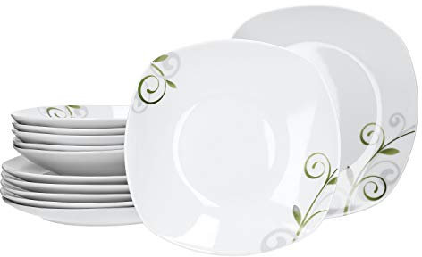 VAN WELL Mirage Service de table 12 pièces Blanc Décor Coloré pour 6 personnes