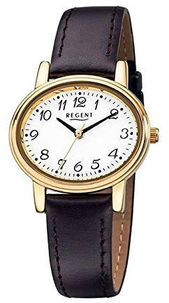 REGENT 77984519 - Damenuhr, Lederband braun, braun, Streifen