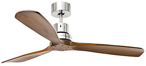 Ventilatore da soffitto senza luce PERENZ-7142CR Diametro 130 cm Corpo in metallo finitura cromo spazzolato 3 pale in legno Telecomando a infrarossi incluso 3 velocità