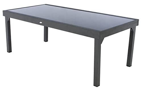 Hespéride - Table de Jardin Extensible Piazza Gris Graphite - 12 Places - Aluminium Antirouille Verre trempé - Meuble d'Extérieur Rallonge Coulissante