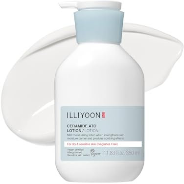 ILLIYOON Ceramide Ato Lotion 350ml, Stärkung & Wiederherstellung der Hautbarriere, Soja Ceramide für trockene empfindliche Haut, Sanfte Feuchtigkeitscreme für Kinder und Erwachsene, Vegan, Duftfrei