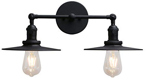 Phansthy Wandleuchte,2 Flaming,Metall-Schirm,Vintage Industrie Loft-Wandlampe,Antik Deko Design,Landhausstil,E27,Wandbeleuchtung,Küchenwandleuchte(Schwarz Farbe)