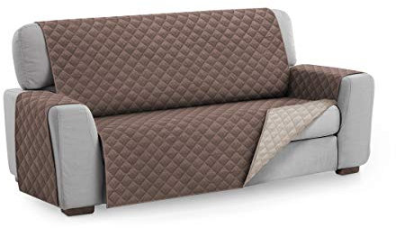 Textil-home Sesselschoner Sofaüberwurf MALU, 3 Sitzer - Reversibel gepolsterter Sofaschutz. Farbe Braun