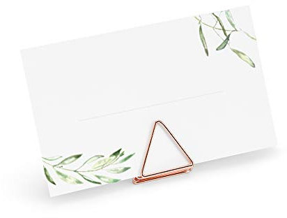bigdaygraphix Set 50 Tischkartenhalter Dreieck & 50 Namenskärtchen Tischkärtchen 8,5cm x 5,5cm Kupfer/Rosegold zum Beschriften Hochzeit Geburtstag Greenery