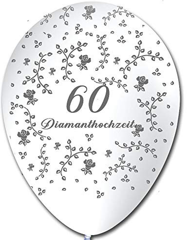 10 weiße Luftballons 60 Diamanthochzeit, ca. 30 cm, Naturlatex