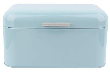 Neufday Metal Bread Box,Solid Color Retro Metal Bread Bin Box Large Capacity Kitchen Storage Container (Blue)