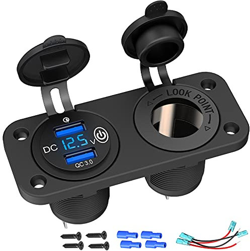 QC 3.0 Wohnmobil USB Steckdose 12V mit Schalter - Auto USB Einbau Buchse DC 12 Volt Wasserdicht Zigarettenanzünder USB Panel Dose KFZ Ladegerät mit LED Voltmeter Spannungsanzeige für Motorrad Boot