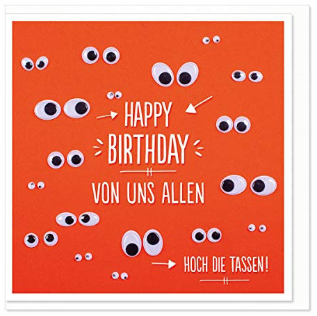Grußkarte Wünsche im Quadrat Geburtstag Happy Birthday von uns allen / Hoch die Tassen /orange