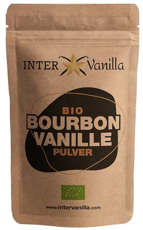 InterVanilla BIO Bourbon Vanillepulver, 50g Bourbon Vanille Pulver gemahlen. Vanilla Powder aus Madagaskar. Gemahlene Vanille ohne Zusätze
