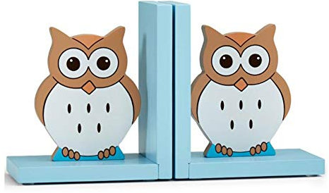 Owl Bookend Dekorative Holz Buchstützen Bracket Griffige Nettes Buch End Wohnzimmer Kinderzimmer Buch Stopper Home Decor (Color : Blue)