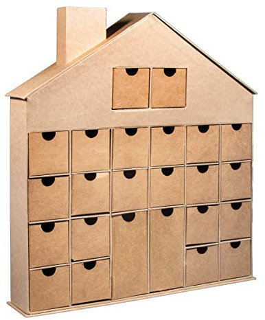 Rayher Adventskalender Haus, Pappmaché, 36x6,5x40cm, FSC Recycled 100%, Adventskalender zum Befüllen, Schubladenschränkchen zum Bemalen und Dekorieren, 67341521