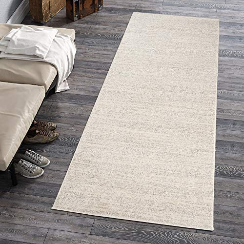 Carpeto Rugs Teppich Läufer Flur - Modern Teppichläufer - Kurzflor, Weich - Flurläufer für Wohnzimmer, Schlafzimmer - Teppiche - Meterware - Creme Weiß - 100 x 350 cm