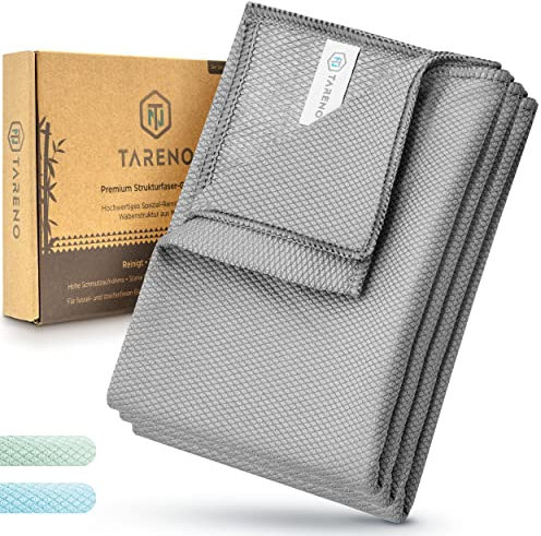 TARENO® Premium Fenstertuch streifenfrei [3er Set] - Mikrofaser Fensterputztuch für Hochglanz - Scheibentuch mit Wabenstruktur - Reinigungstuch für Glatte Flächen - Glas, Auto, Edelstahl